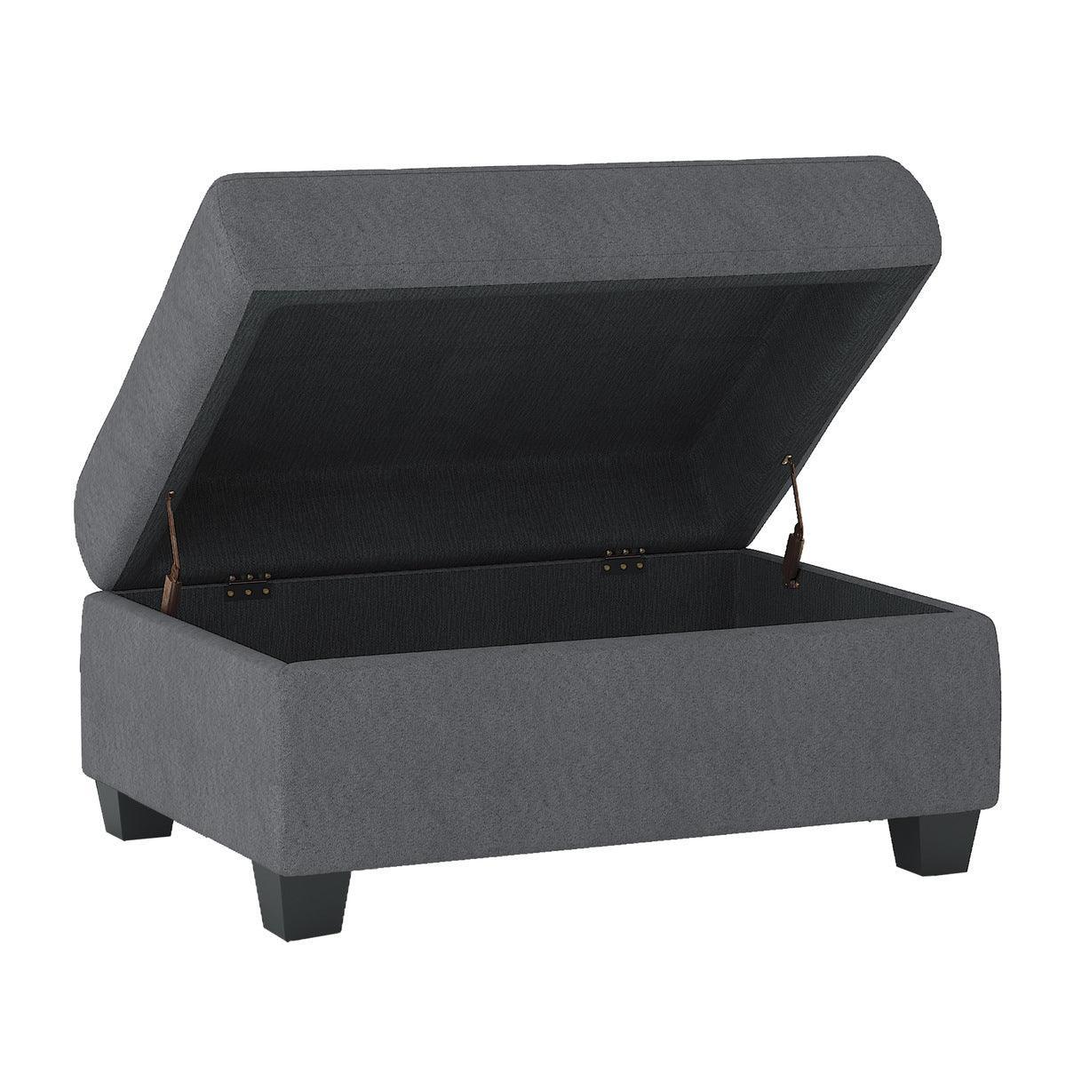 Maston Dark Gray Solid Wood And Plywood Microfiber Fabric Upholstered Tufted Storage Ottoman - Ella Furniture
