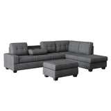 Maston Gray Solid Wood Microfiber Fabric Upholstery 2-Piece Reversible Sectional Storage Ottoman - Ella Furniture