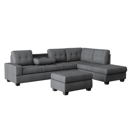 Maston Gray Solid Wood Microfiber Fabric Upholstery 2-Piece Reversible Sectional Storage Ottoman - Ella Furniture