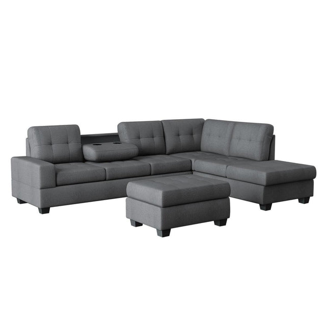 Maston Gray Solid Wood Microfiber Fabric Upholstery 2-Piece Reversible Sectional Storage Ottoman - Ella Furniture