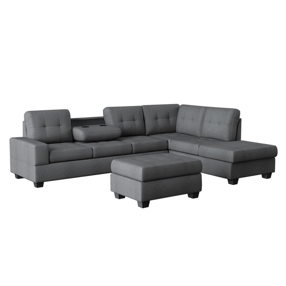 Maston Gray Solid Wood Microfiber Fabric Upholstery 2-Piece Reversible Sectional Storage Ottoman - Ella Furniture