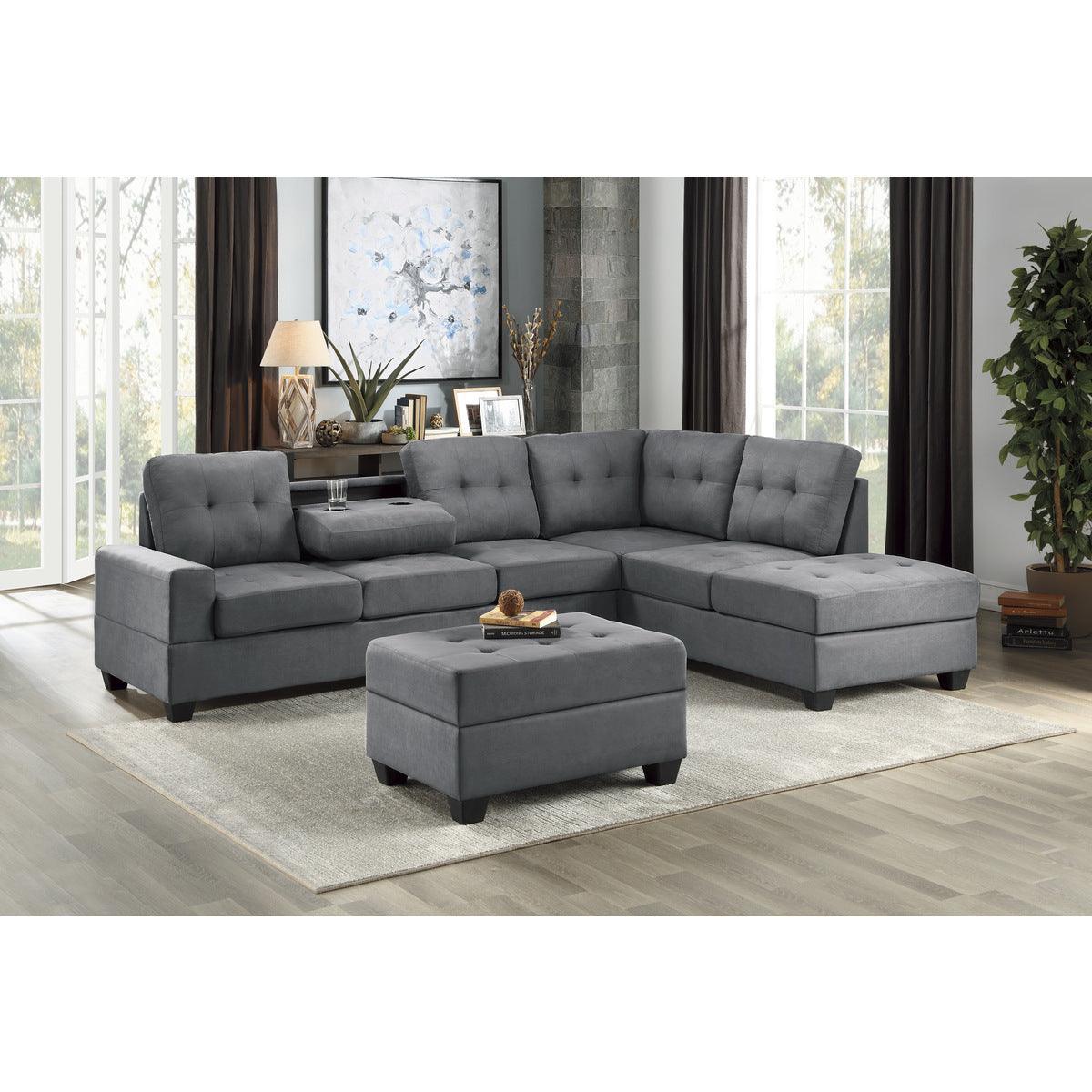 Maston Dark Gray Solid Wood Plywood Microfiber Fabric Upholstery 2-Piece Reversible Sectional - Ella Furniture
