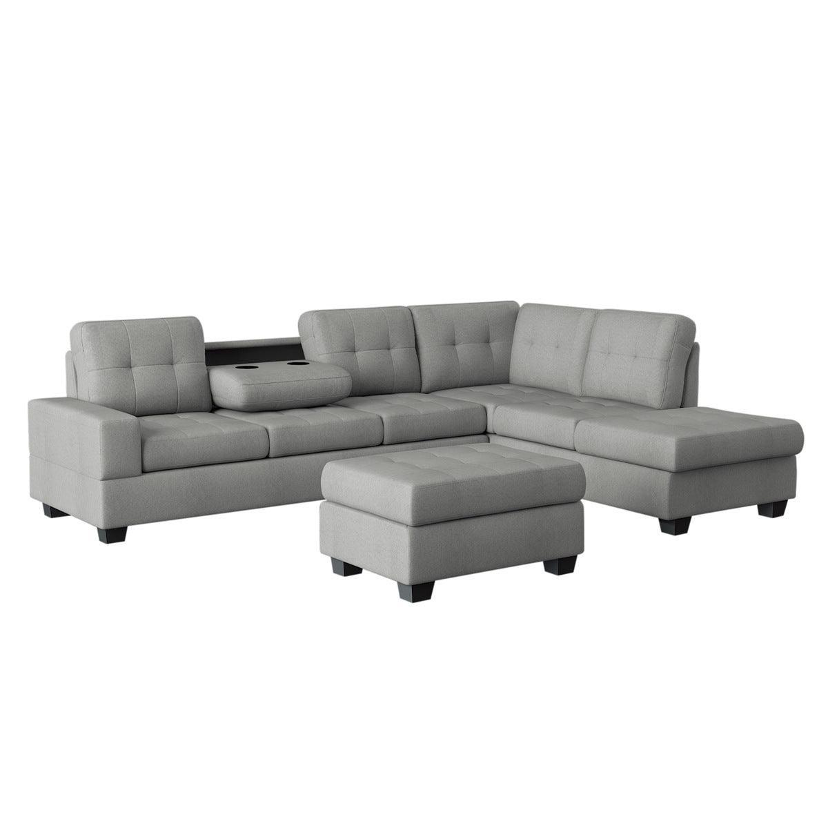 Maston Light Gray Solid Wood Plywood Microfiber Fabric Upholstery 2-Piece Reversible Sectional - Ella Furniture