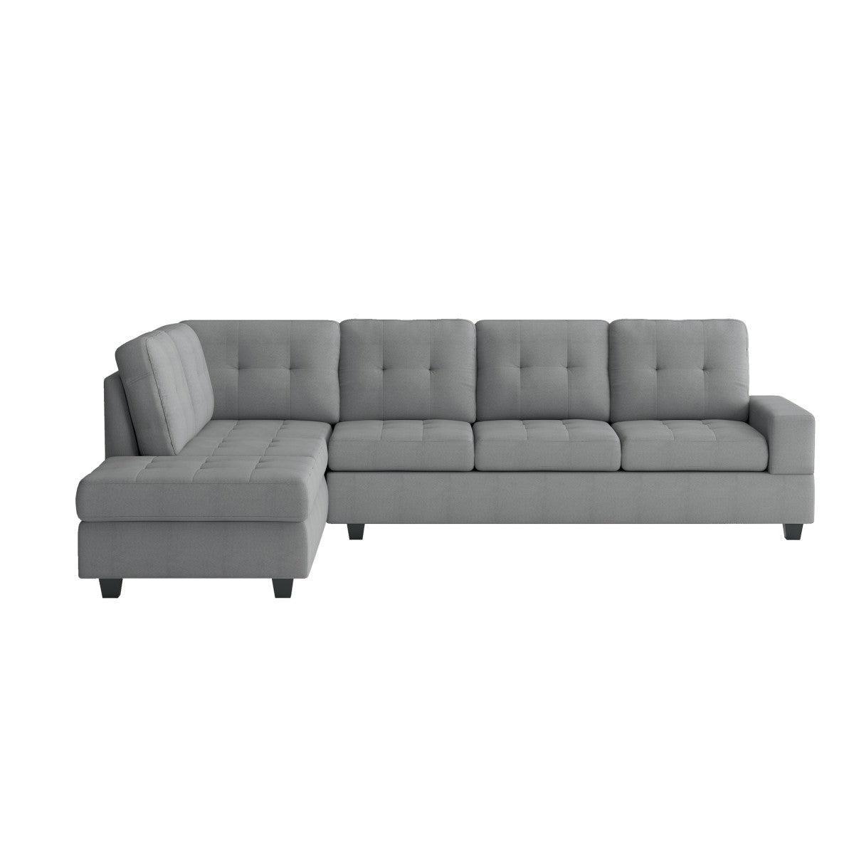 Maston Gray Microfiber Fabric Upholstery 2-Piece Reversible Sectional With Drop-down Cup Holders - Ella Furniture