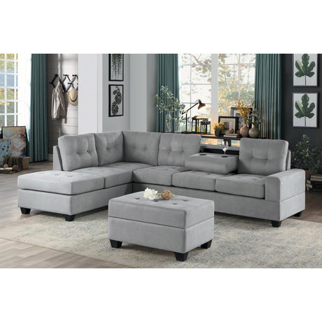 Maston Gray Solid Wood And Plywood Microfiber Fabric Upholstered Tufted Storage Ottoman - Ella Furniture