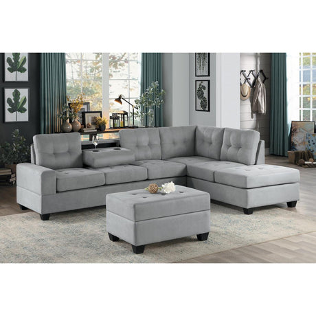 Maston Gray Microfiber Fabric Upholstery 2-Piece Reversible Sectional With Drop-down Cup Holders - Ella Furniture