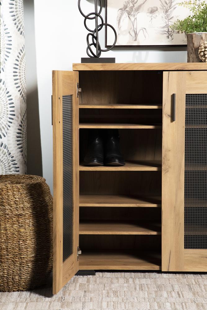Bristol Metal Mesh Door Accent Cabinet Golden Oak - Ella Furniture