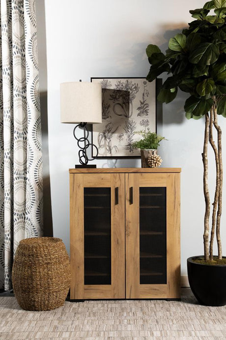 Bristol Metal Mesh Door Accent Cabinet Golden Oak - Ella Furniture