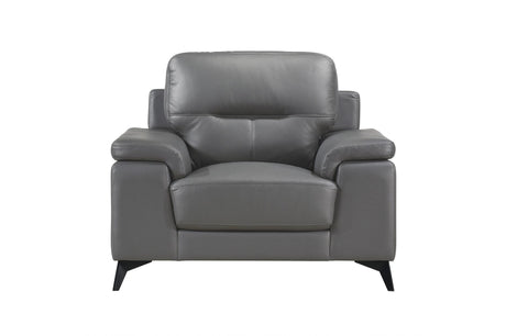 Mischa Dark Gray Solid Wood And Plywood Top Grain Leather Upholstery 2Pc Set: Sofa, Love - Ella Furniture
