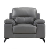 Mischa Dark Gray Solid Wood And Plywood Top Grain Lether Faux Leather Upholstery Chair - Ella Furniture