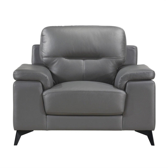 Mischa Dark Gray Solid Wood And Plywood Top Grain Lether Faux Leather Upholstery Chair - Ella Furniture