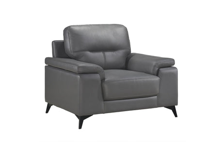 Mischa Dark Gray Solid Wood And Plywood Top Grain Leather Upholstery 2Pc Set: Sofa, Love - Ella Furniture