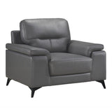 Mischa Dark Gray Solid Wood And Plywood Top Grain Lether Faux Leather Upholstery Chair - Ella Furniture