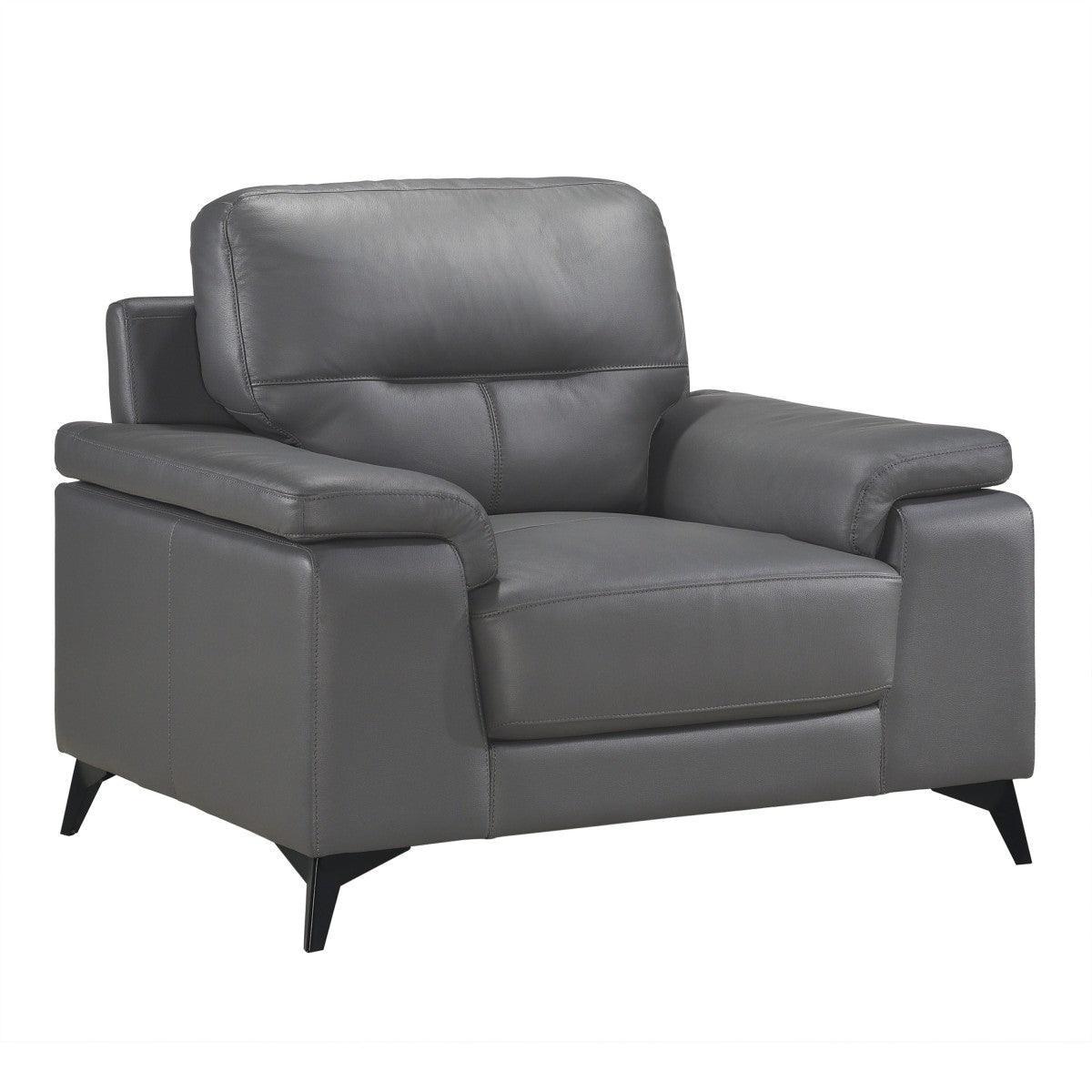 Mischa Dark Gray Solid Wood And Plywood Top Grain Lether Faux Leather Upholstery Chair - Ella Furniture