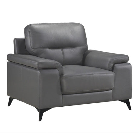 Mischa Dark Gray Solid Wood And Plywood Top Grain Lether Faux Leather Upholstery Chair - Ella Furniture
