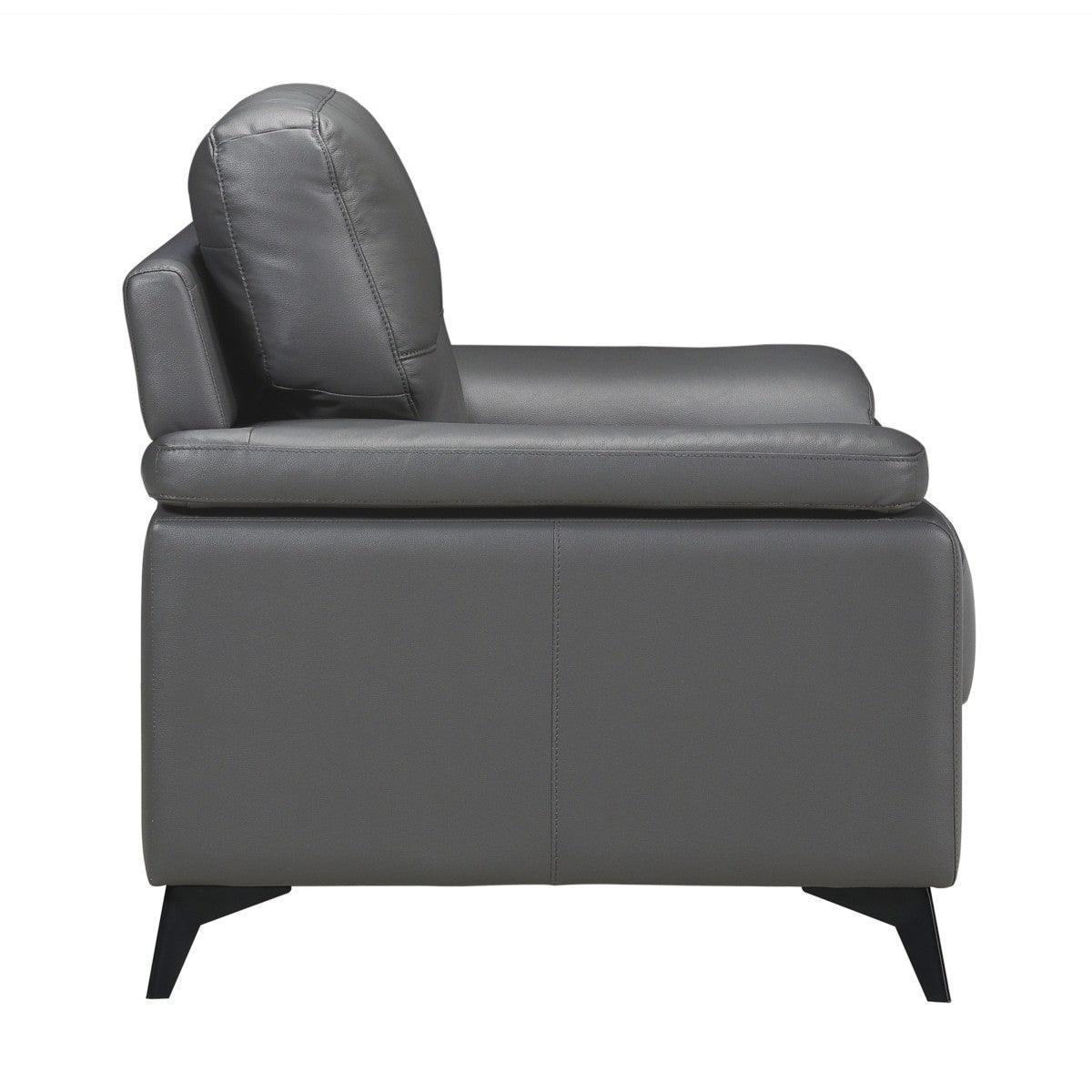 Mischa Dark Gray Solid Wood And Plywood Top Grain Lether Faux Leather Upholstery Chair - Ella Furniture
