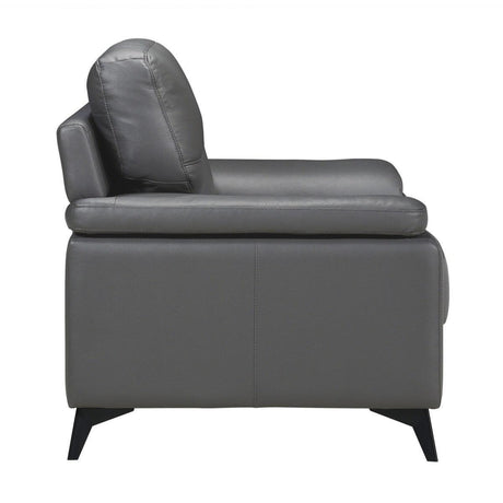 Mischa Dark Gray Solid Wood And Plywood Top Grain Lether Faux Leather Upholstery Chair - Ella Furniture