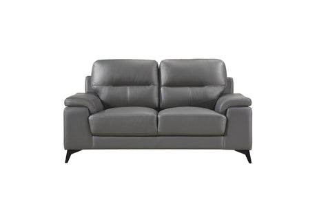 Mischa Dark Gray Solid Wood And Plywood Top Grain Leather Upholstery 2Pc Set: Sofa, Love - Ella Furniture