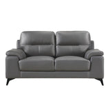 Mischa Dark Gray 100% Top Grain Leather Where The Body Touches, All Else Faux Leather Love Seat - Ella Furniture