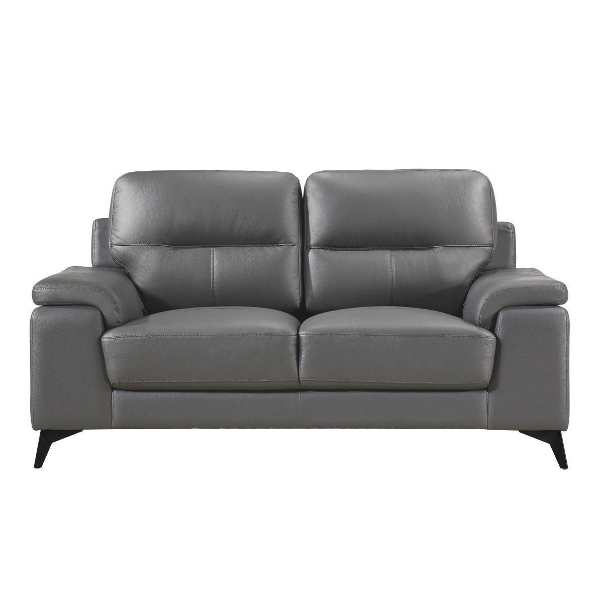 Mischa Dark Gray 100% Top Grain Leather Where The Body Touches, All Else Faux Leather Love Seat - Ella Furniture
