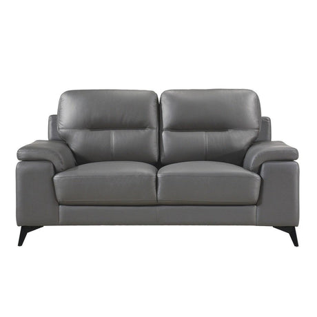 Mischa Dark Gray 100% Top Grain Leather Where The Body Touches, All Else Faux Leather Love Seat - Ella Furniture