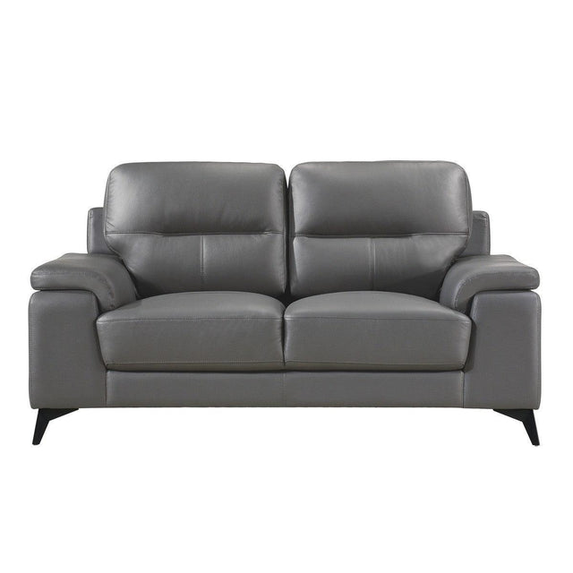 Mischa Dark Gray 100% Top Grain Leather Where The Body Touches, All Else Faux Leather Love Seat - Ella Furniture
