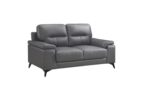 Mischa Dark Gray Solid Wood And Plywood Top Grain Leather Upholstery 2Pc Set: Sofa, Love - Ella Furniture