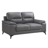 Mischa Dark Gray 100% Top Grain Leather Where The Body Touches, All Else Faux Leather Love Seat - Ella Furniture
