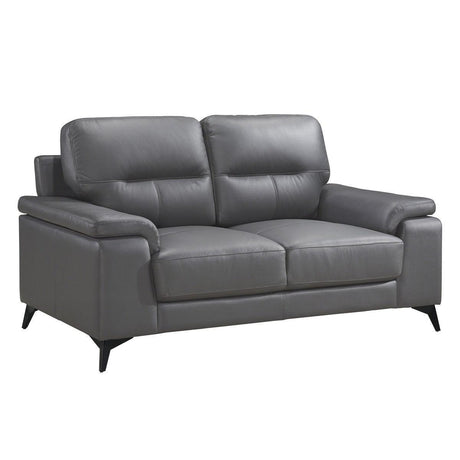 Mischa Dark Gray 100% Top Grain Leather Where The Body Touches, All Else Faux Leather Love Seat - Ella Furniture