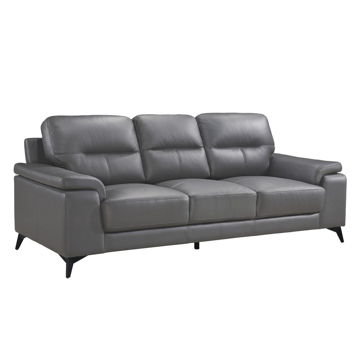 Mischa Dark Gray 100% Top Grain Leather Where The Body Touches, All Else Faux Leather Sofa - Ella Furniture