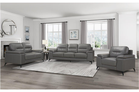 Mischa Dark Gray Solid Wood And Plywood Top Grain Leather Upholstery 2Pc Set: Sofa, Love - Ella Furniture