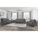 Mischa Dark Gray Solid Wood And Plywood Top Grain Lether Faux Leather Upholstery Chair - Ella Furniture