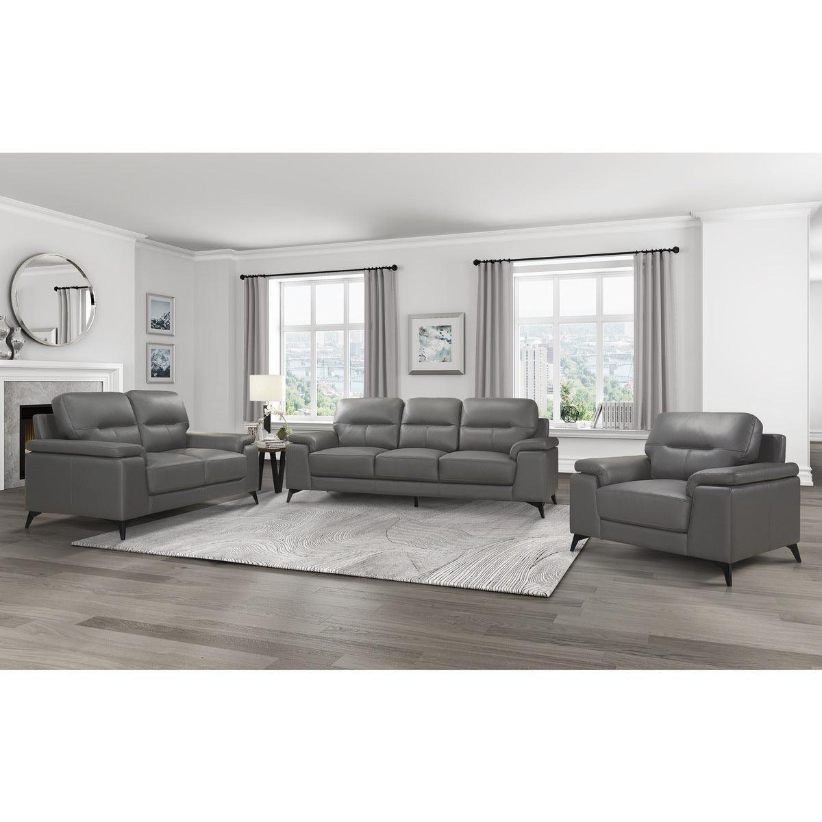 Mischa Dark Gray Solid Wood And Plywood Top Grain Lether Faux Leather Upholstery Chair - Ella Furniture