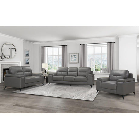 Mischa Dark Gray Solid Wood And Plywood Top Grain Lether Faux Leather Upholstery Chair - Ella Furniture