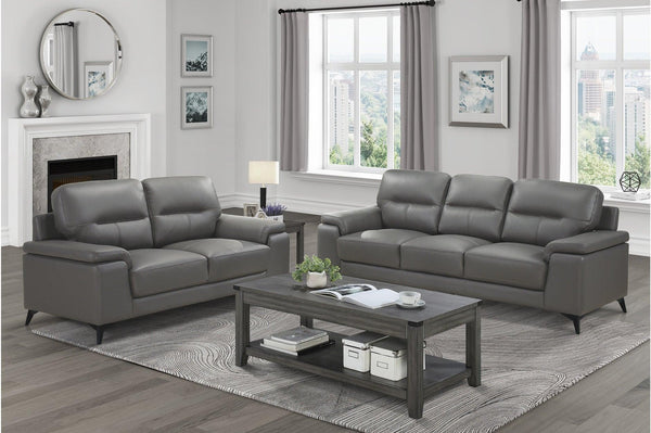 Mischa Dark Gray Solid Wood And Plywood Top Grain Leather Upholstery 2Pc Set: Sofa, Love - Ella Furniture