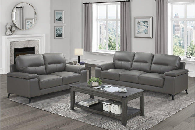 Mischa Dark Gray Solid Wood And Plywood Top Grain Leather Upholstery 2Pc Set: Sofa, Love - Ella Furniture
