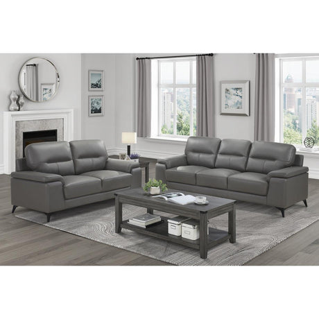Mischa Dark Gray 100% Top Grain Leather Where The Body Touches, All Else Faux Leather Love Seat - Ella Furniture