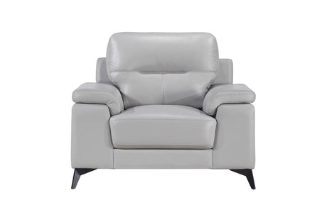 Mischa Silver Solid Wood And Plywood Top Grain Leather Upholstery 2Pc Set: Sofa, Love - Ella Furniture