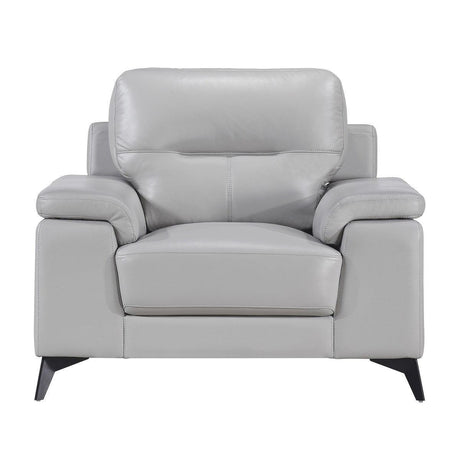 Mischa Silver Gray Solid Wood And Plywood Top Grain Lether Faux Leather Upholstery Chair - Ella Furniture