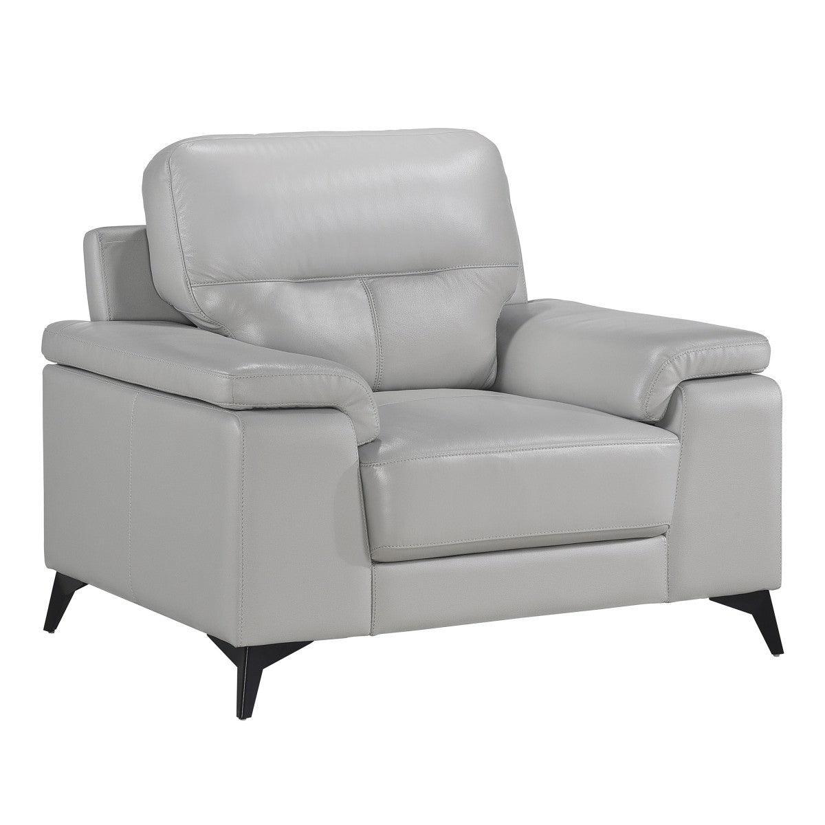 Mischa Silver Gray Solid Wood And Plywood Top Grain Lether Faux Leather Upholstery Chair - Ella Furniture