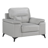Mischa Silver Gray Solid Wood And Plywood Top Grain Lether Faux Leather Upholstery Chair - Ella Furniture