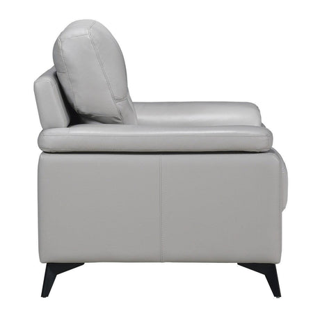 Mischa Silver Gray Solid Wood And Plywood Top Grain Lether Faux Leather Upholstery Chair - Ella Furniture
