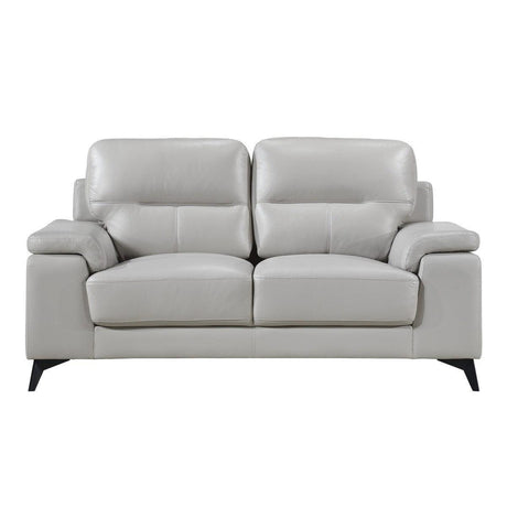 Mischa Silver Gray 100% Top Grain Leather Where The Body Touches, All Else Faux Leather Love Seat - Ella Furniture
