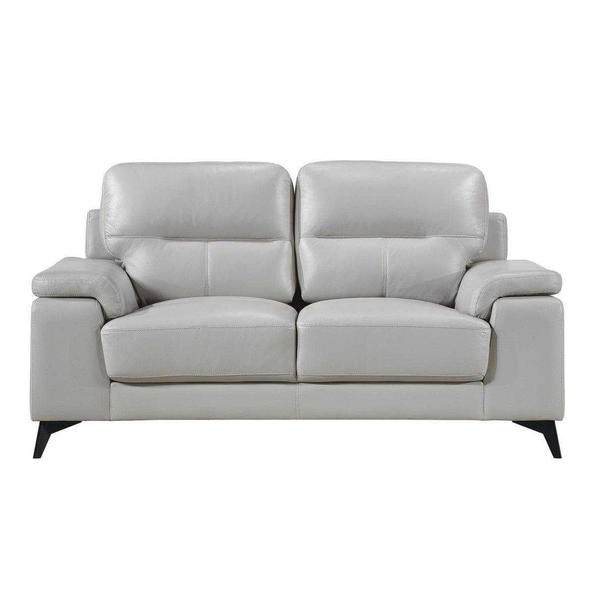 Mischa Silver Gray 100% Top Grain Leather Where The Body Touches, All Else Faux Leather Love Seat - Ella Furniture