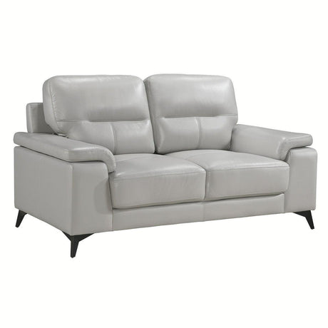 Mischa Silver Gray 100% Top Grain Leather Where The Body Touches, All Else Faux Leather Love Seat - Ella Furniture