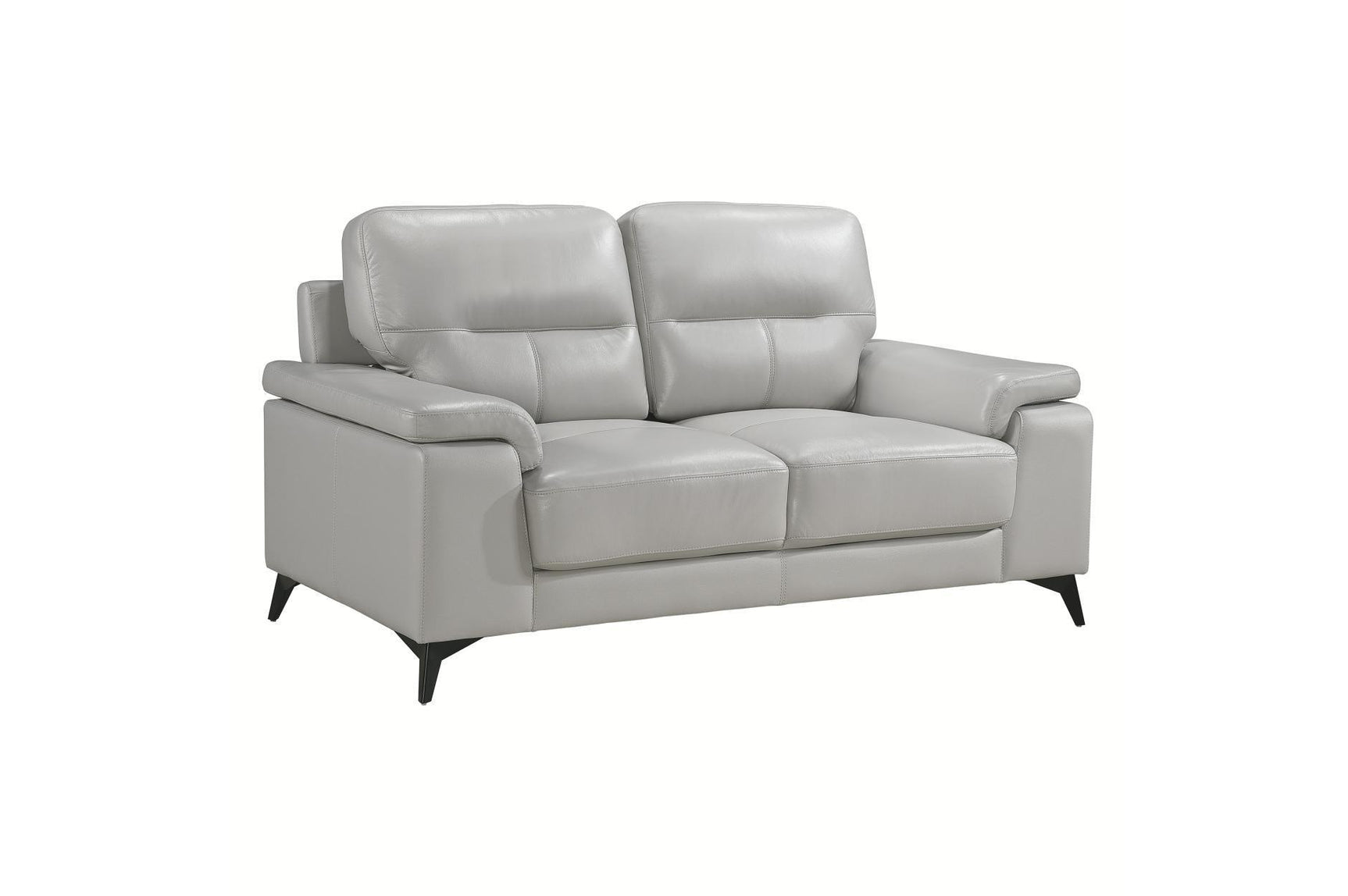 Mischa Silver Solid Wood And Plywood Top Grain Leather Upholstery 2Pc Set: Sofa, Love - Ella Furniture