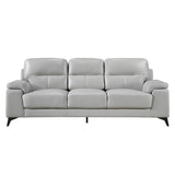 Mischa Silver Gray 100% Top Grain Leather Where The Body Touches, All Else Faux Leather Sofa - Ella Furniture
