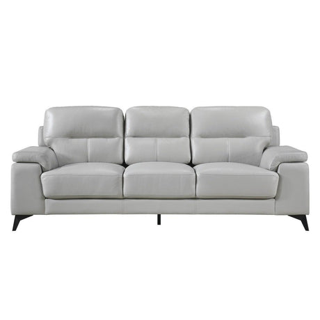 Mischa Silver Gray 100% Top Grain Leather Where The Body Touches, All Else Faux Leather Sofa - Ella Furniture