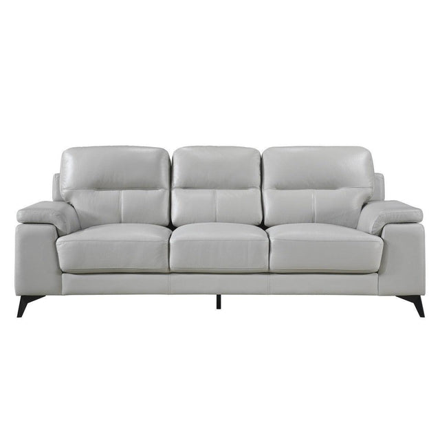 Mischa Silver Gray 100% Top Grain Leather Where The Body Touches, All Else Faux Leather Sofa - Ella Furniture