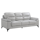 Mischa Silver Gray 100% Top Grain Leather Where The Body Touches, All Else Faux Leather Sofa - Ella Furniture